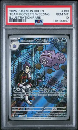 2025 POKEMON DRI EN-DESTINED RIVALS #199 TEAM ROCKET'S WEEZING PSA 10 - Image 1