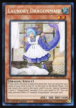 Laundry Dragonmaid (Secret Rare) RA03-EN021 Yugioh TCG Card Secret Rare NM - Image 1