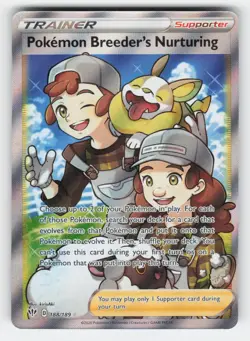 Pokemon Breeder's Nurturing (Full Art) 188/189 NM Holo SWSH03: Darkness Ablaze - Image 1