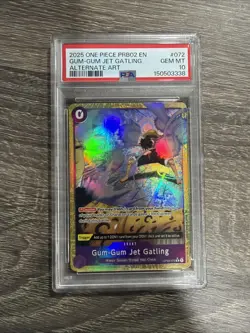 2025 One Piece PRB02 EN Gum Gum Jet Gatling Alt Art OP03-072 PSA 10 - SP 💎 - Image 1