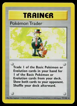 Pokemon Card Base Set Shadowless Pokemon Trader 77/102 Unlimited Rare - Image 1