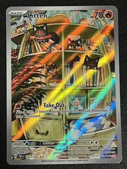 Pokemon TCG Litten Full Art Holo Card 167/162 Temporal Forces Illustration Rare - Image 1