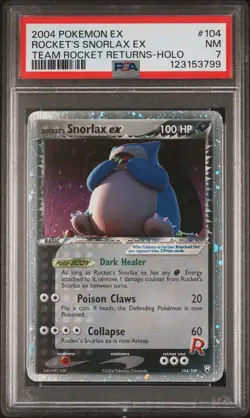2004 POKEMON EX TEAM ROCKET RETURNS #104 ROCKET'S SNORLAX EX-HOLO PSA 7 - Image 1