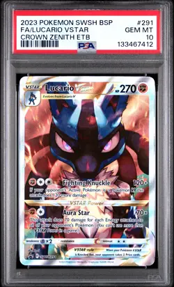 2023 POKEMON SWSH BLACK STAR PROMO #291 FULL ART/LUCARIO VSTAR PSA 10 - Image 1