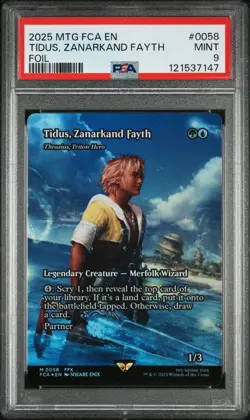 2025 MTG FINAL FANTASY THROUGH THE AGES FOIL #0058 TIDUS, ZANARKAND FAYTH PSA 9 - Image 1