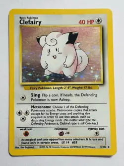1999 Pokemon TCG Clefairy Base Set Holo Unlimited Rare 5/102 - Image 1