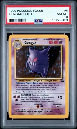 PSA 8 Gengar Holo Rare 5/62 Pokemon Fossil English WOTC 1999 NM - Image 1