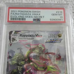 Pokemon Rayquaza VMAX 218/203 Evolving Skies Secret Rare Holo PSA 10 - Image 2