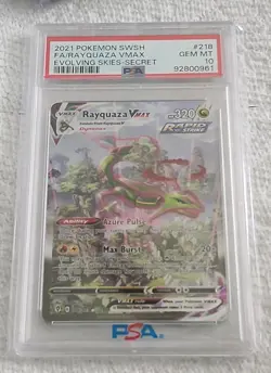 Pokemon Rayquaza VMAX 218/203 Evolving Skies Secret Rare Holo PSA 10 - Image 3