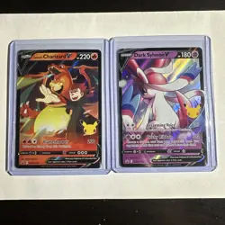 Pokemon TCG 2021 Celebrations Lance’s Charizard V & Dark Sylveon V Promo Mint🔥 - Image 1