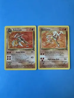 1999 Pokemon Fossil Non-Holo Kabutops #24/62 + Non-Holo Hitmonlee #22/62 - Image 1
