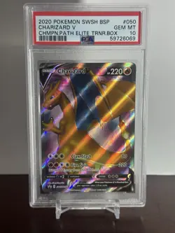 2020 Pokemon TCG Charizard v Full Art Promo Champions Path SWSH050 ETB PSA 10 - Image 1