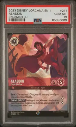 2023 DISNEY LORCANA EN 1-THE FIRST CHAPTER #211 ALADDIN - HEROIC OUTLAW PSA 10 - Image 1