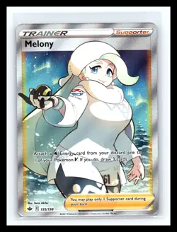 💥 Pokemon TCG Melony Full Art Holo Card 195/198 Sword & Shield Chilling Reign - Image 1