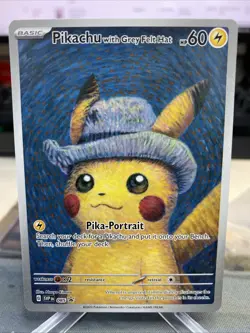 2023 Pokemon SV Black Star Promo Grey Felt Hat Pikachu Pokemon X Van Gogh - Image 1