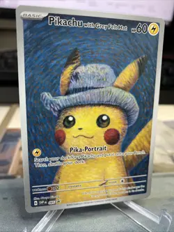 2023 Pokemon SV Black Star Promo Grey Felt Hat Pikachu Pokemon X Van Gogh - Image 2