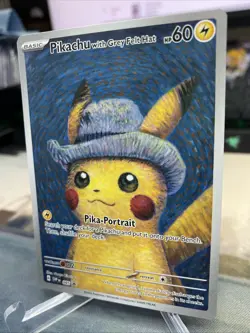 2023 Pokemon SV Black Star Promo Grey Felt Hat Pikachu Pokemon X Van Gogh - Image 3