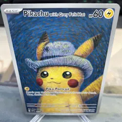 2023 Pokemon SV Black Star Promo Grey Felt Hat Pikachu Pokemon X Van Gogh - Image 4