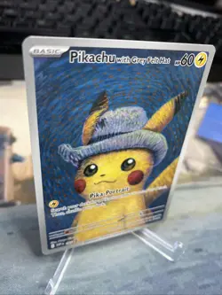 2023 Pokemon SV Black Star Promo Grey Felt Hat Pikachu Pokemon X Van Gogh - Image 5