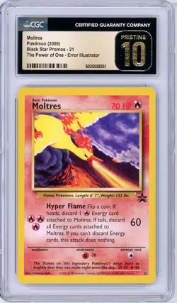 Pokemon Moltres #21 Movie Black Star Promo Error Aoki CGC Pristine 10 - Image 1