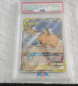Pokemon Raichu & Alolan Raichu GX 221 Unified Minds Full Art Holo PSA 10 - Image 1