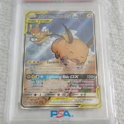 Pokemon Raichu & Alolan Raichu GX 221 Unified Minds Full Art Holo PSA 10 - Image 2