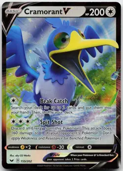 Cramorant V 155/202 Holo V Rare Sword & Shield Pokemon Near Mint - Image 1
