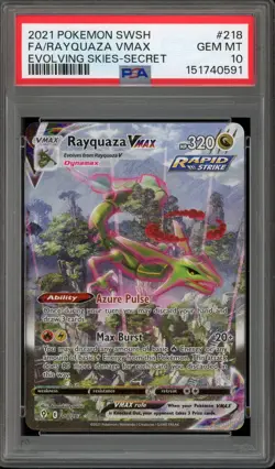 Pokemon Rayquaza VMAX Evolving Skies Secret Rare Full Alt Art #218 PSA 10 - Image 1