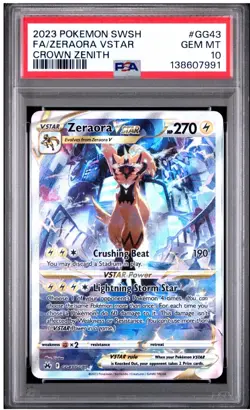2023 POKEMON SWORD & SHIELD CROWN ZENITH #GG43 FULL ART/ZERAORA VSTAR PSA 10 - Image 1