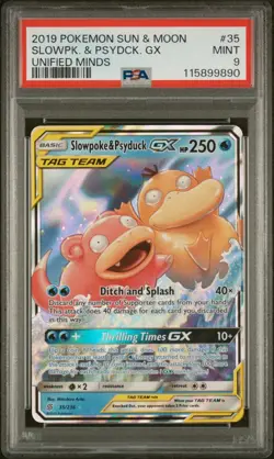 Slowpoke & Psyduck GX 35/236 PSA 9 Unified Minds Tag Team Full Art Pokemon TCG - Image 1