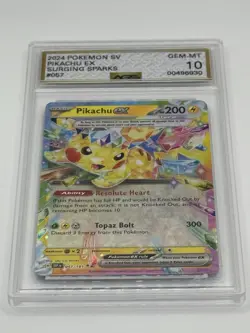 Pokemon SV Surging Sparks Pikachu EX 057/191 AGS Gem-MT 10 Ultra Rare Holo 2024 - Image 1