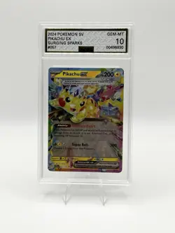 Pokemon SV Surging Sparks Pikachu EX 057/191 AGS Gem-MT 10 Ultra Rare Holo 2024 - Image 3