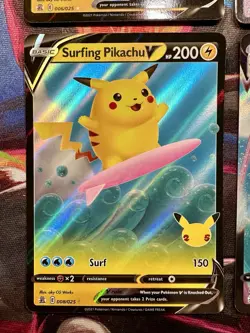 Pokemon TCG Celebrations Holo V VMAX Flying Pikachu Surfing Pikachu 4 Cards - Image 2