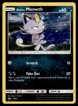 Alolan Meowth - SM43 Holo Promo Sun & Moon Promo Pokemon Holo Heavily Played - Image 1
