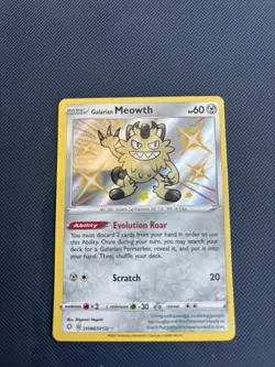 Pokemon TCG Galarian Meowth Shining Fates SV086/SV122 Holo Shiny Holo Rare NM - Image 1