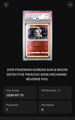 PSA 10 - 2019 POKEMON SUN & MOON DETECTIVE PIKACHU 008/024 ARCANINE KOREAN - Image 2