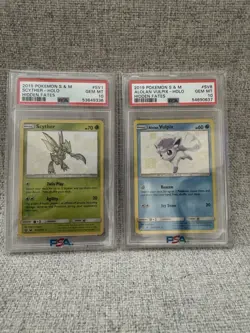PSA 10 2019 Pokemon Sun Moon Hidden Fates SV1 Scyther SV8 Alolan Vulpix Shiny - Image 1