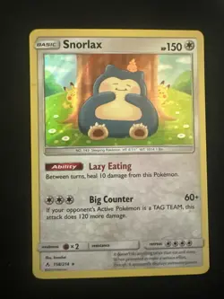Pokemon Snorlax Holo Rare Card 158/214 SM Unbroken Bonds NM - Image 1