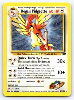 Koga's Pidgeotto 27/132 Rare Gym Challenge Pokemon Unlimited Moderately Played - Image 1