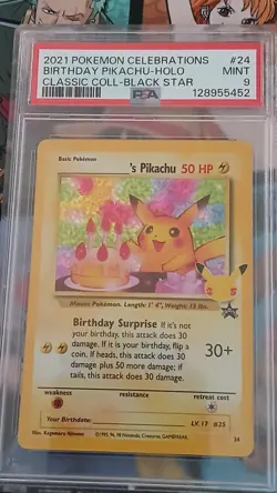 Pokemon TCG Birthday Pikachu 24/53 Celebrations Classic Collection Holo PSA 9 - Image 1