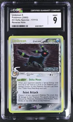 CGC 9 MINT Umbreon 2005 EX Delta Species 17/113 Reverse Holo Pokemon Card - Image 1