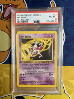1st Edition Pokemon Jungle - Mr. Mime 22/64 Non-Holo - PSA 8 - Image 1
