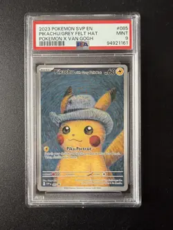 Pikachu Grey Felt Hat 085 SVP Van Gogh Pokemon English Promo 2023 PSA 9 Mint - Image 1