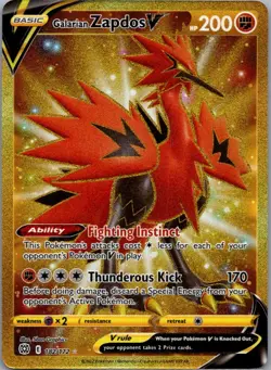 Galarian Zapdos V 182/172 Secret Rare Brilliant Stars Pokemon Holo Near Mint - Image 1