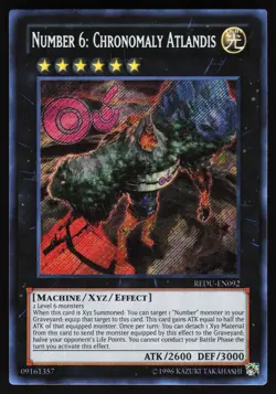 Number 6: Chronomaly Atlandis REDU-EN092 Yugioh TCG Card Secret Rare NM - Image 1