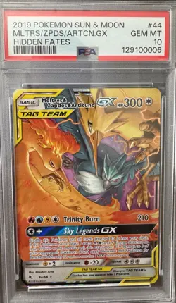 Pokemon Moltres & Zapdos & Articuno GX Hidden Fates Holo Ultra Rare 44/68 PSA 10 - Image 1