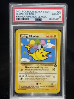 Flying Pikachu #25 Black Star Promo Pokemon League 2001 PSA 8 🎈☁ - Image 1