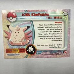 Clefable #36 1999 Topps Pokemon TV Animation Edition - Image 2