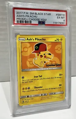 Ash's Pikachu SM110 - Sun & Moon Promo Pokemon TCG Graded PSA 6 - Image 1