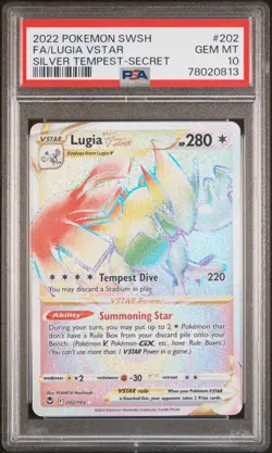 2022 Pokemon SWSH Silver Tempest 202 Secret Full Art Lugia Vstar PSA 10 Gem Mint - Image 1